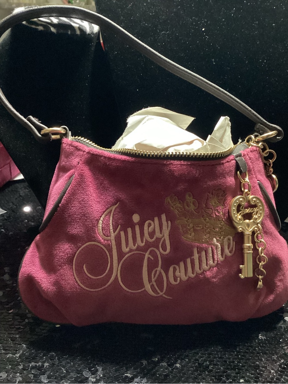 Juicy Couture Berry Pink Velour Mini Satchel with Gold Key Charm